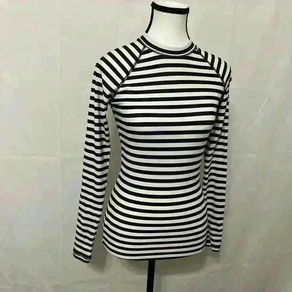 J‎ Crew Women's Long-Sleeve Rash Guard - Dark Evening Stripe, Size XS, UPF 50 - Picture 1 of 6